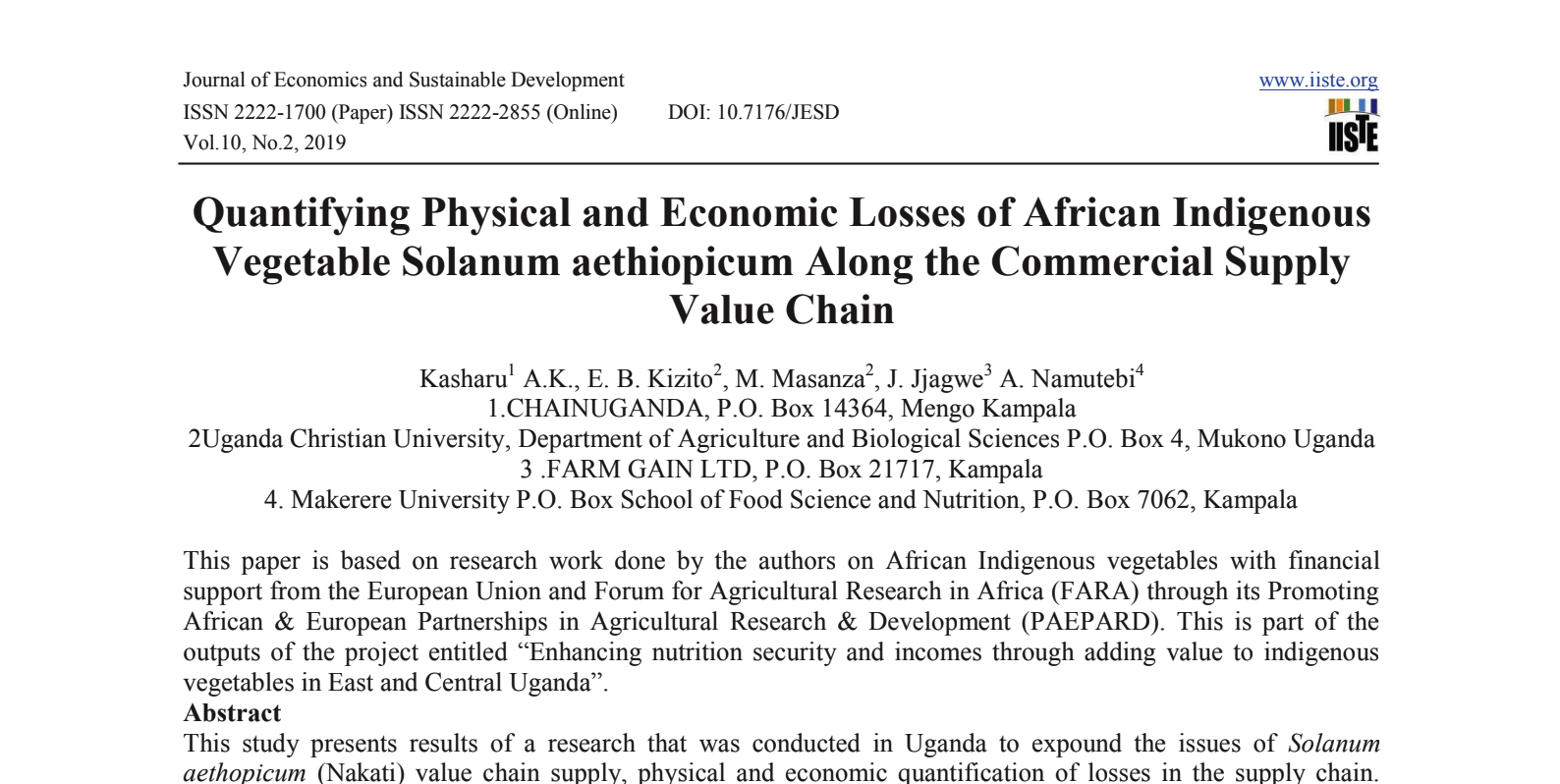 Quantifying physical and economic losses of Nakati supply chain 2019
