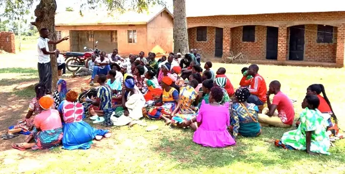 Community awareness taking place in Iringa West in Nkondo Sub County, Buyende.